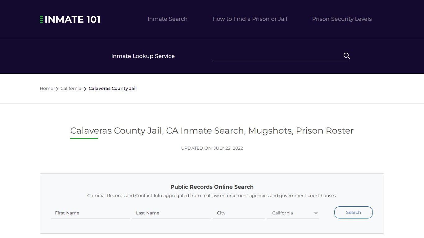 Calaveras County Jail, CA Inmate Search, Mugshots, Prison ...